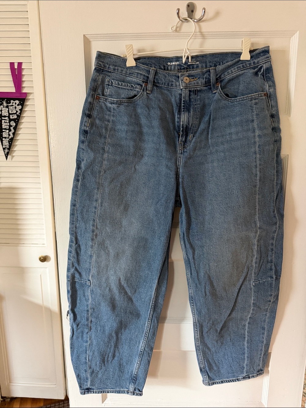 Old Navy High-Rise Barrel Leg Jeans in Blue Denim
